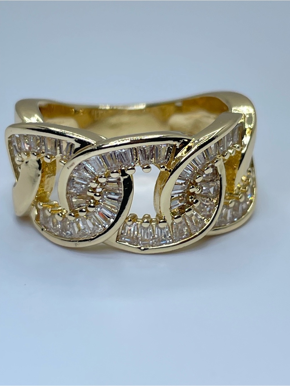 Swarovski Crystal Elements Diamond White Gold Art Deco Baguette Statement Ring
